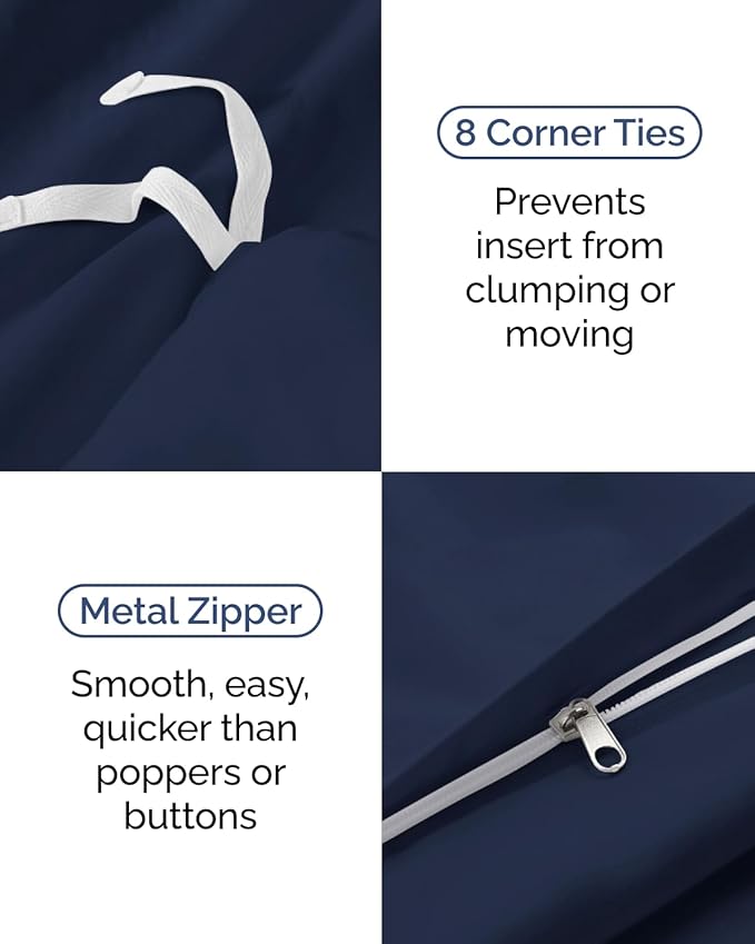 Duvet Cover Twin/Twin XL Size Set - Extra Soft Twin/Twin XL Duvet Cover 68" x 90" with 1 Pillow Sham - Hotel Luxury, Easy Care, Fade Free with Zipper Closures & Ties - Comfy & Breathable (Navy Blue)