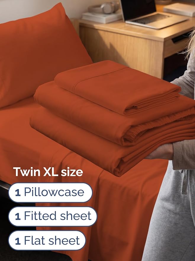 Extra Deep Twin XL Sheet Set - 3 Piece Breathable & Cooling Bed Sheets - Easily Fits 18 to 24 inch Mattress - Ultra Soft, Wrinkle & Fade Free w/ Extra Deep Pockets - Hotel Luxury Bedding - Terracotta