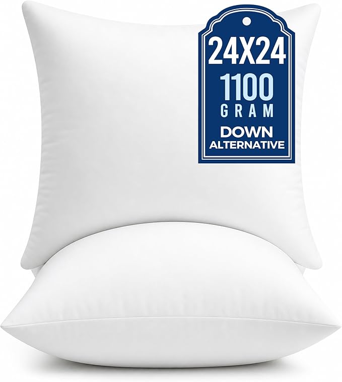 puredown® 24x24 Pillow Inserts, 2 Pack Fluffy Plush Throw Pillow Inserts Filled with Plump Stuffer, Square Decorative Pillows for Couch, Sofa, Bed and Home Decor
