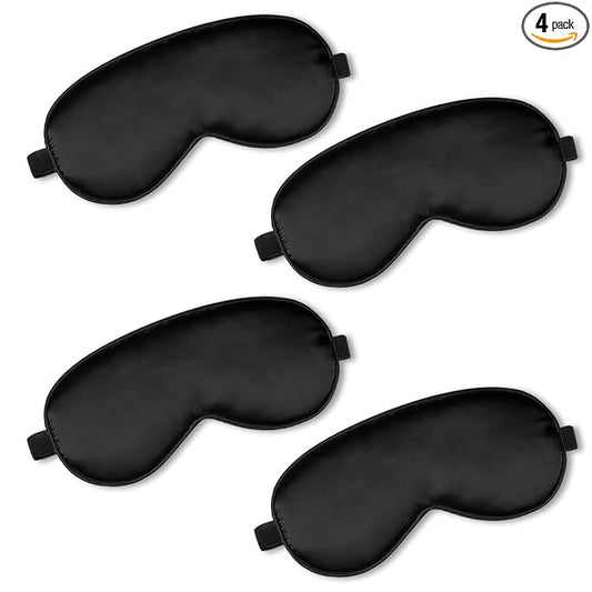 BBTO 4 Pcs Silk Sleep Eye Masks Smooth Soft Satin Eye Covers with Adjustable Strap Blindfold for Sleeping Blocking Out Lights Travel Relaxation (Black)