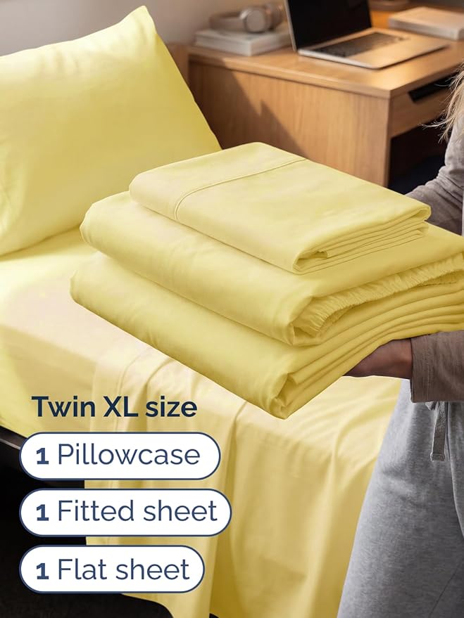 Extra Deep Twin XL Sheet Set - 3 Piece Breathable & Cooling Bed Sheets - Easily Fits 18 to 24 inch Mattress - Ultra Soft, Wrinkle & Fade Free with Extra Deep Pockets - Hotel Luxury Bedding - Yellow
