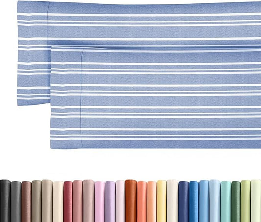Body Pillowcases Set of 2-20x54 Long Body Pillow Case - Soft Body Pillow Cover for Sleeping & Side Sleepers - Comfy, Wrinkle & Fade Free - Machine Washable w/Envelope Enclosure Blue Stripes 3