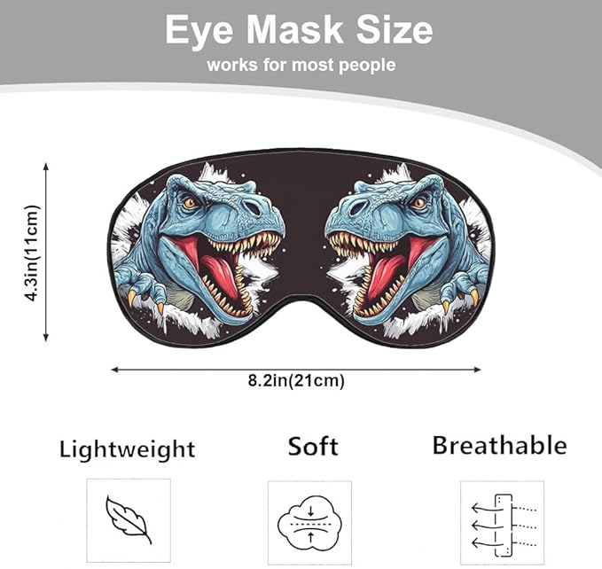 Dinosaur Silk Eye Mask Sleep Mask Tyrannosaurus Rex Beast Roaring Fiercely Black Eye Mask with Adjustable Strap Lightweight for Women Work Travel Night Sleep