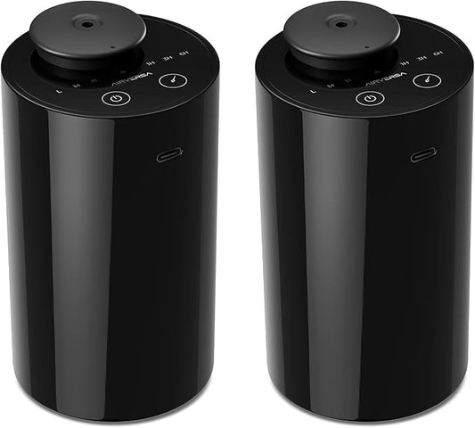 Airversa Waterless Diffuser for Essential Oil, Car Diffsuer, Battery Operated Nebulizer, 0.7 Fl Oz/ 20mL, Mini Scent Air Machine, 3 Timers & 3 Mist Levels for Home, Room, Office - AN6 Black 2 Pack