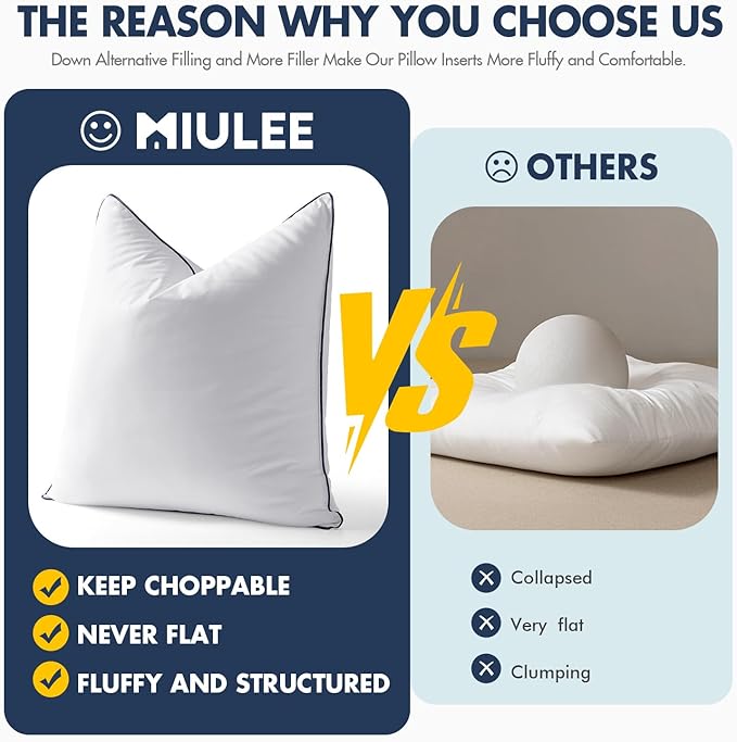 MIULEE 12x20 Pillow Inserts, Fluffy Down Alternative Filling Pack of 2 Ultra Soft Lumbar Throw Pillows for Sofa Couch Bed