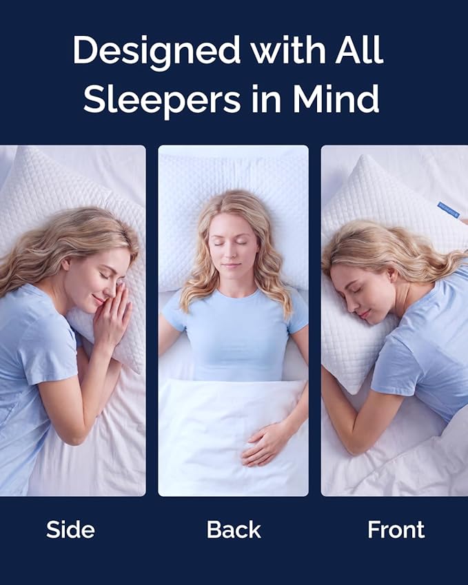 Cooling Pillow Queen Size Set of 2 - Breathable Cooling Bed Pillows for Hot Sleepers - Adjustable Shredded Memory Foam - Soft or Firm, Supportive for Side, Back and Stomach Sleepers - Washable Cover