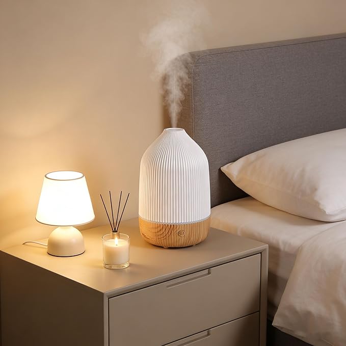 BRRNOO Modern Striped Essential Oil Diffuser, Quiet Ultrasonic Aromatherapy Diffuser for Home, Office, Travel with Tranquil Nightlight, Auto Shut Off