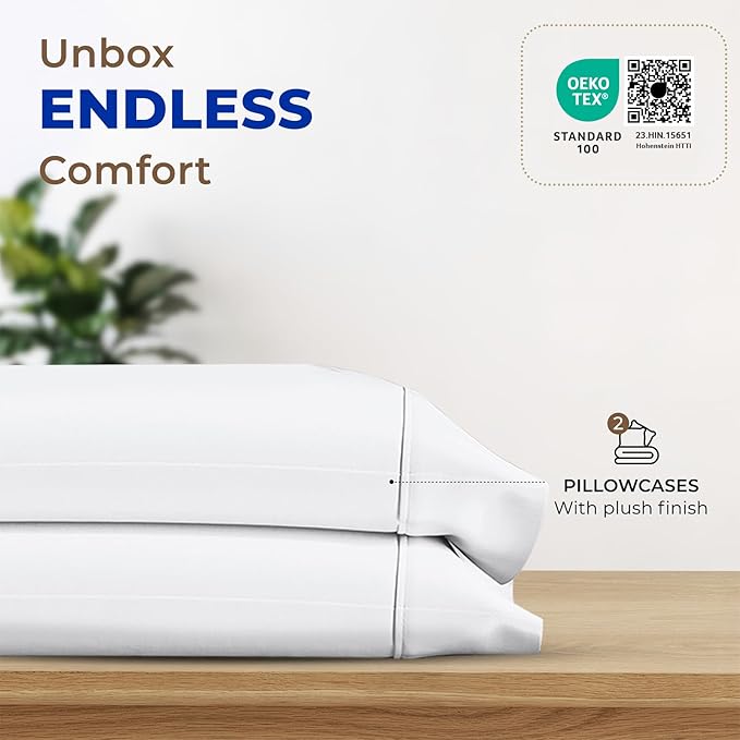 Thread Spread 100% Egyptian Cotton King Size Pillow Cases Set of 2 - Luxury 1000 Series Paradise Collection Pillow Cases King Size (White), Soft Cooling Hotel Egyptian Cotton Pillowcases