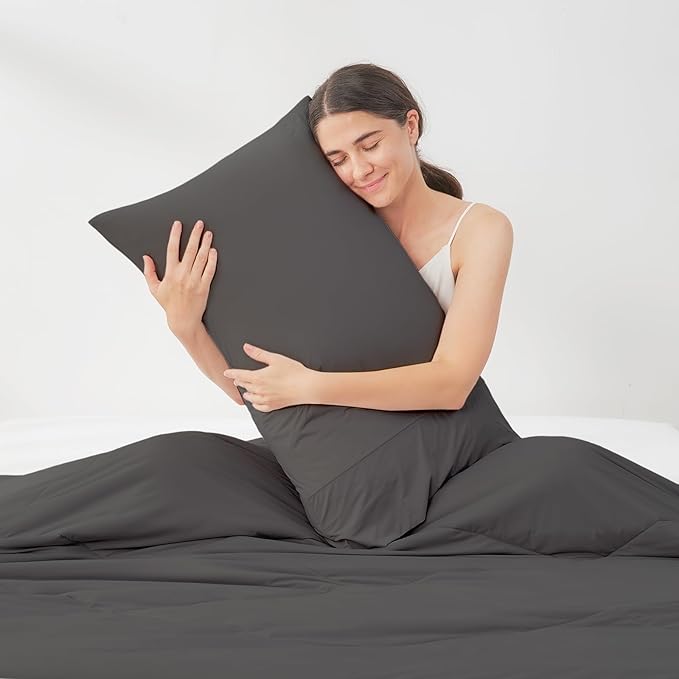 Cozy Bliss Cooling Pillow Cases for Hot Sleepers, Q-Max>0.45, Standard Size Set of 2, Soft & Silky Pillow Covers with Envelope Closure,Gift, Charcoal Gray, 20x26 Inches