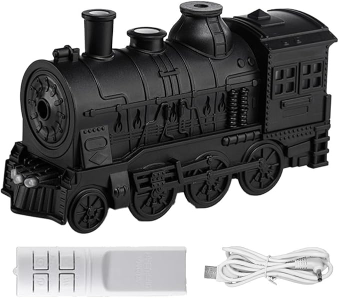 300ml Steam Train Essential Oil Diffuser Cool Mist Humidifier with Retro Design Ultra-Quiet Operation Dual Ambient Light Modes Auto Shut-Off for Bedroom or Office(Black)
