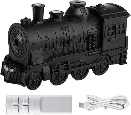 300ml Steam Train Essential Oil Diffuser Cool Mist Humidifier with Retro Design Ultra-Quiet Operation Dual Ambient Light Modes Auto Shut-Off for Bedroom or Office(Black)