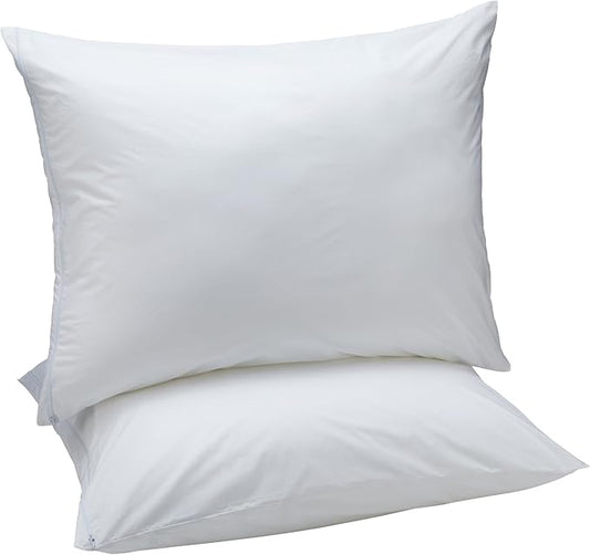 Amazon Basics Down Alternative Bed Pillows with Hypoallergenic Pillow Protector Cases, Soft Density for Stomach and Back Sleepers, Standard 26" x 20", White, 2-Pack