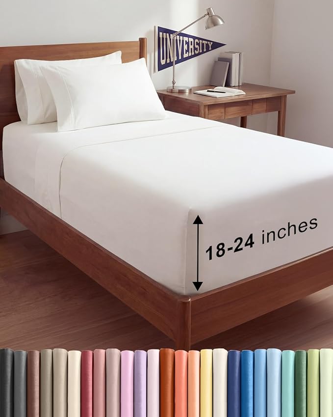 Extra Deep Twin XL Sheet Set - 4 Piece Breathable and Cooling Sheets - Hotel Luxury Bedding for Women, Men, Kids & Teens - Easy Secure Fit - Soft & Wrinkle Free - Extra Deep Pockets - Antique White