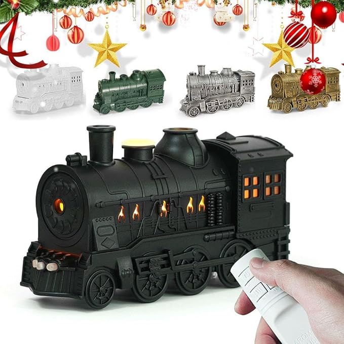 Vintage Steam Train Aromatherapy Essential Oil Diffuser Humidifier,300ML Train Diffusers for Essential Oils with Remote with Dual-Color LED Light,Ultra-Quiet and Auto Shut-Off for Home Office (Black)