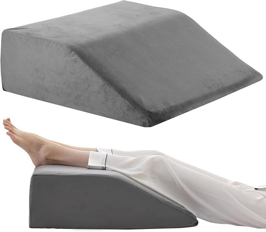 Bedluxe Leg Elevation Pillows, Leg Pillows for Sleeping, Cooling Gel Memory Foam Top, Wedge Pillow for Legs, Leg Wedges for Circulation, Swelling, After Surgery - Removable Cover (8 Inch, Dark Grey)