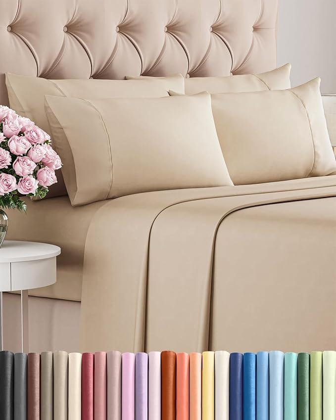 King 6 Piece Sheet Set - Comfy, Breathable & Cooling - Soft Hotel Luxury Bedding for Women, Men, Kids, Teens & Children - 1 Flat & 1 Fitted Sheet & 4 Pillowcases w/ Deep Pockets - Wrinkle Free - Cream