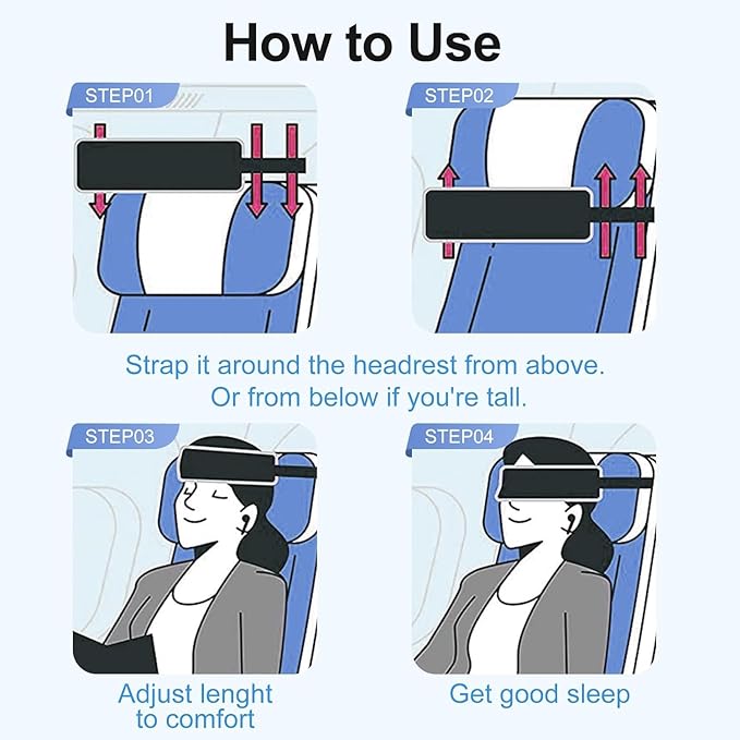 Travel Pillow Neck Pillow Alternative - Soft Lightweight Airplane Head Straps and Car Support Band, Travel Essentials for Long Flights or Car Ride, Can Be Used as Sleep or Travel Eye Mask (2 Pack)