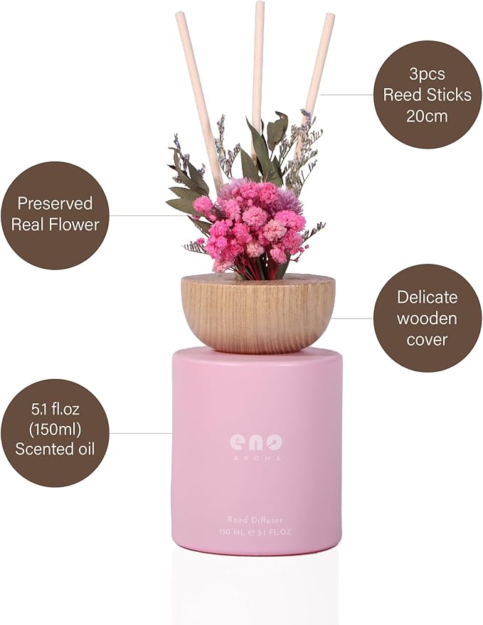 Watermelon Soda Reed Diffuser Set with Dried Flowers, 5.1oz Essential Oil Home Fragrance, Long Lasting Air Freshener for Bathroom Shelf Decor, Housewarming Gift