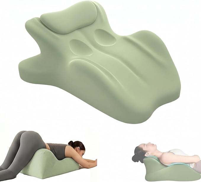 Ergonomic Memory Foam Wedge Pillow, Contoured Support Pillows, 27° Angled Support for Waist and Neck, Multi-Position Support Pillow (Green-1)