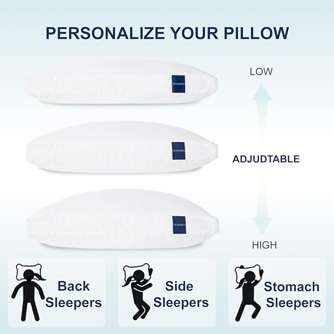 ACCURATEX Pillows Standard Size Set of 2, Hybrid Shredded Memory Foam Pillow[Adjustable Loft], Fluffy Down Alternative Fill Removable Cotton Cover, Firm Supportive Pillow for Side Back Sleepers