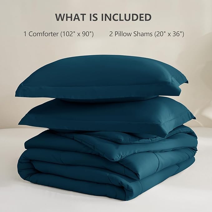 CozyLux King Size Comforter Set - Lyons Blue Comforter King, 3 Pieces Box Stitched Bed Set for All Seasons, Soft Lightweight Bedding Sets with 1 Down Alternative Comforter and 2 Pillow Shams