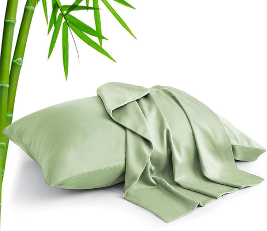 BEDELITE Sage Green Pillow Cases Queen Size Set of 2, Rayon Derived from Bamboo，Cooling Pillow Cases for Hot Sleepers & Night Sweats, Breathable and Silky Soft Envelope Pillowcases, 20"x30"