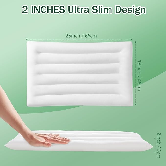 SILUI Ultra Thin Flat Pillows for Sleeping 2 Inch Height - Standard Size Set of 1 Pack Hypoallergenic Slim Low Bed Pillow with Down Alternative Fill for Back Stomach Sleepers, 18x26 Inches