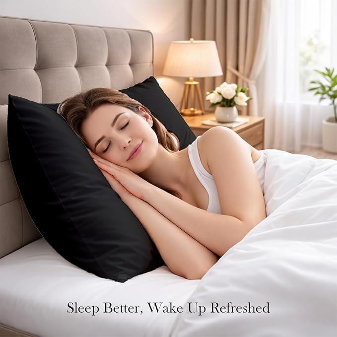 400 Thread Count 100% Egyptian Cotton Queen Size Pillowcases Set of 4, Soft & Breathable Sateen Weave, Envelope Closure, Hotel Luxury Bed Linen, Durable & Fade Resistant, 20"x30", Black