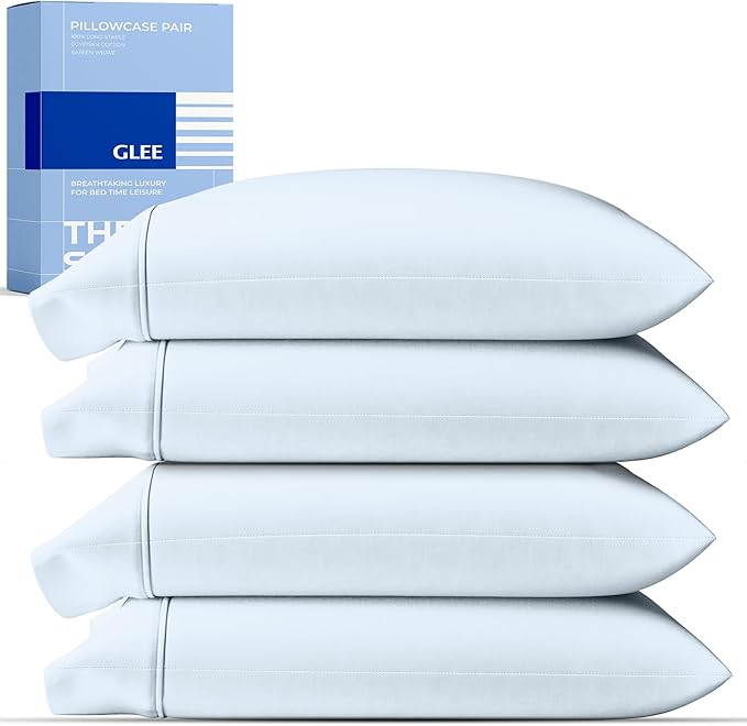 THREAD SPREAD 100% Cotton King Size Pillow Cases Set of 2 - Luxury 400 Series Glee Collection Pillow Cases King Size (Light Blue), Soft Cooling Breathable & Durable Sateen Hotel Quality Pillowcases