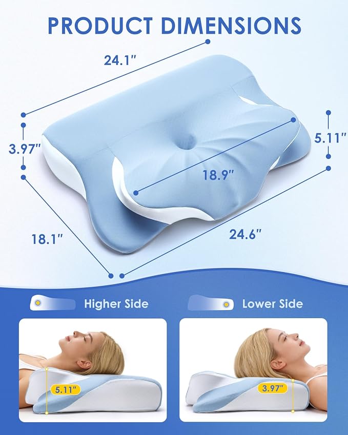 Cervical Neck Pillow for Side Sleepers, Memory Foam Pillows, Double-Side Ergonomic Contoured Pillows for Neck Pain Relif, Mellow Sleep Pillow for Sleeping，Pillow for Neck Pain Relif and Support