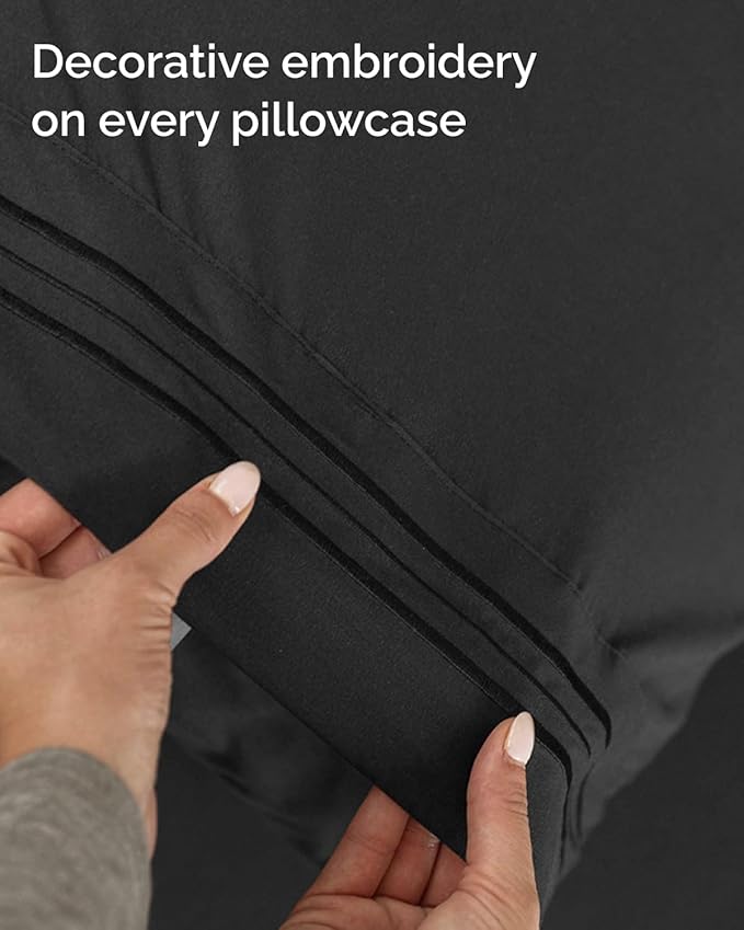Full XL Bed Sheet - 4 Piece Full XL Bed Sheets Set - Ultra-Soft, Comfy, Breathable & Cooling - Hotel Luxury Bedding for Women & Men with Deep Pockets - Wrinkle Free & Fade Resistant - Oeko-Tex - Black