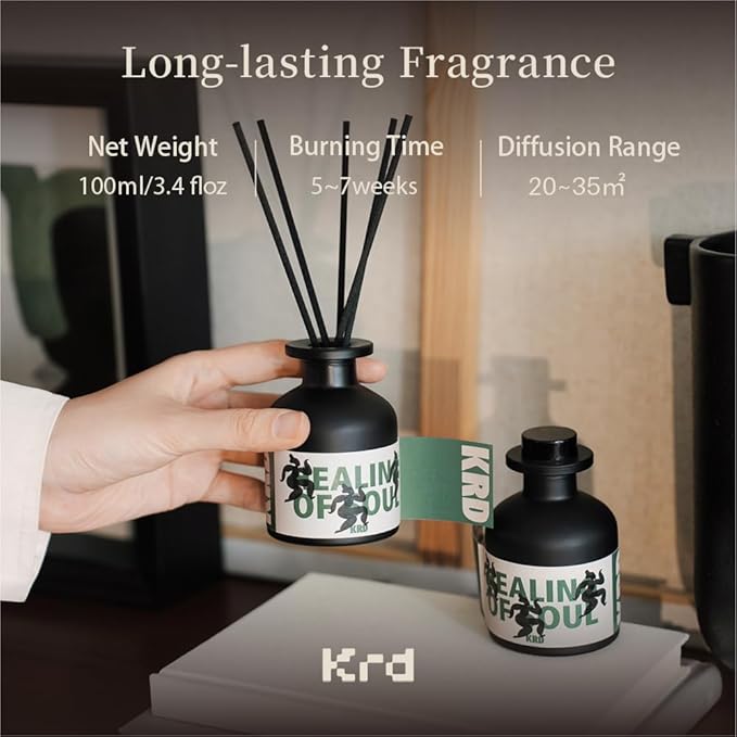 KRD Cashmere Wood Chestnut Oil Diffuser, 3.38 fl oz Glass Bottle Home Scents, Aesthetic Shelf Decor Fragrance Stick Set