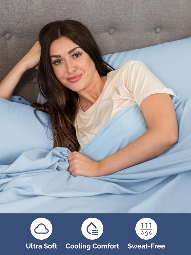 Extra Deep Full Sheet Set - 4 Piece Breathable & Cooling Bed Sheets - Easily Fits 18 to 24 inch Mattress - Ultra Soft, Wrinkle & Fade Free with Extra Deep Pockets - Hotel Luxury Bedding - Light Blue