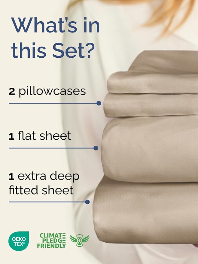 Extra Deep Cal King Sheet Set - 4 Piece Breathable & Cooling Bed Sheets - Easily Fits 18 to 24 inch Mattress - Ultra Soft, Wrinkle & Fade Free with Extra Deep Pockets - Hotel Luxury Bedding - Cream