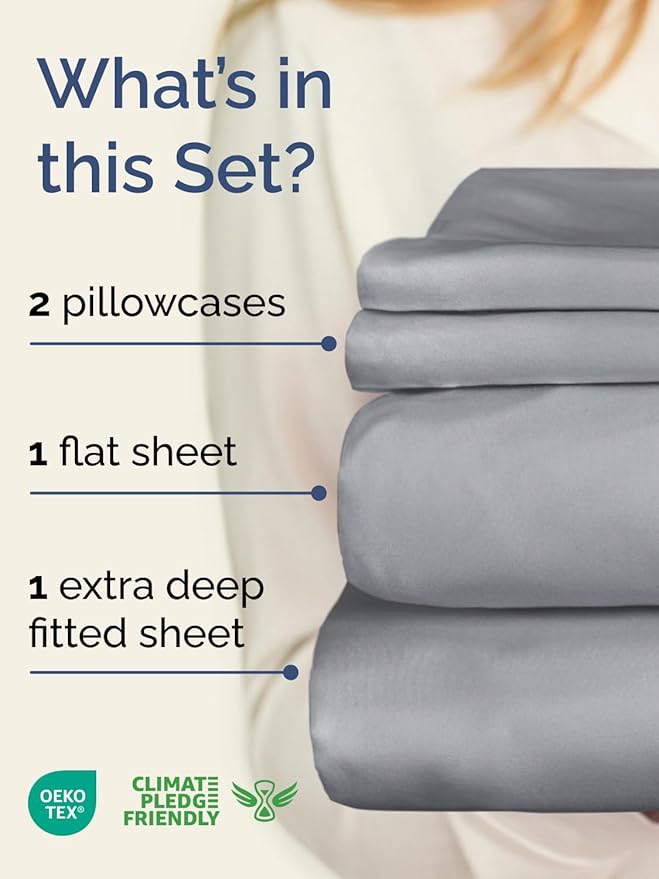 Extra Deep King Sheet Set - 4 Piece Breathable & Cooling Bed Sheets - Easily Fits 18 to 24 inch Mattress - Ultra Soft, Wrinkle & Fade Free with Extra Deep Pockets - Hotel Luxury Bedding - Steel Blue