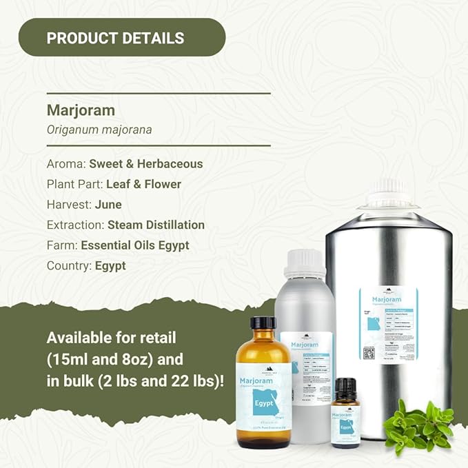 Marjoram Essential Oil - Aceite de Mejorana Direct from Egypt for Massage & Aromatherapy | Premium Therapeutic Grade (15ml)