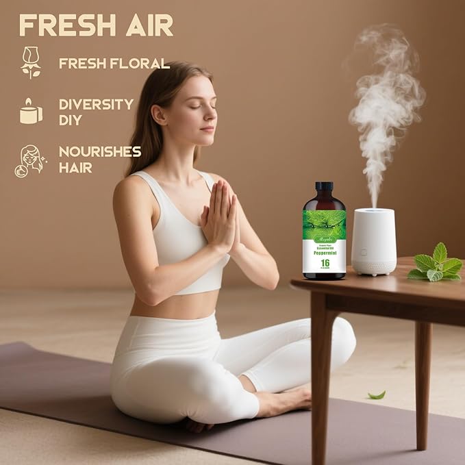 Peppermint Essential Oil – MLYNKL Peppermint Oils 16.33 fl oz for Diffusers, Humidifiers, Massage, DIY Candles, Soap, Cleaning, Home, Yoga, Office, Gifts - 490 ml