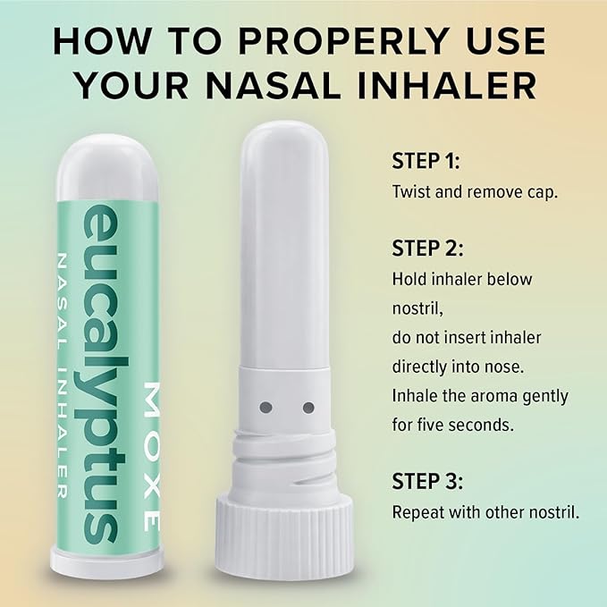 MOXĒ Eucalyptus Essential Oil Nasal Inhaler, Sinus & Congestion Relief, Daily Relaxation, Stress Relief, Therapeutic No-Mess Aromatherapy, Pure and Natural, Made in USA (3 Pack) packaging may vary