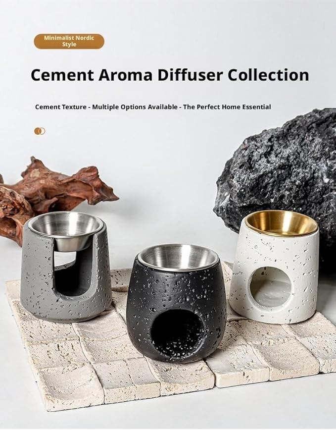 Minimalist Nordic Style Cement Aroma Diffuser, Essential Oil Burner with Stainless Steel Inner Liner, Home Living Room Desktop Ornament, Multiple Colors (C(White))