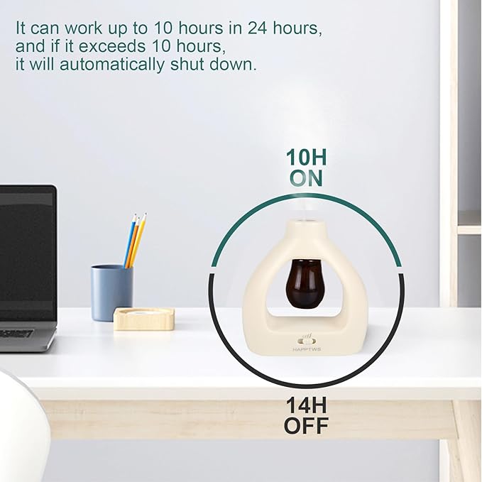 HAPPTWS Waterless Essentil Oil Diffuser Set - Cordless Diffuser 3 Timer Settings Battery Operated for Bedroom Yoga Studio Bathroom Pet Room-Milky White