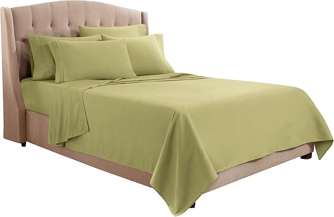 Clara Clark Flex Top King Sheets, 6 Piece Set - Hotel Luxury Sheets for Top Split King Bed, Super Soft Bedding Set, Head Split King Sage Green