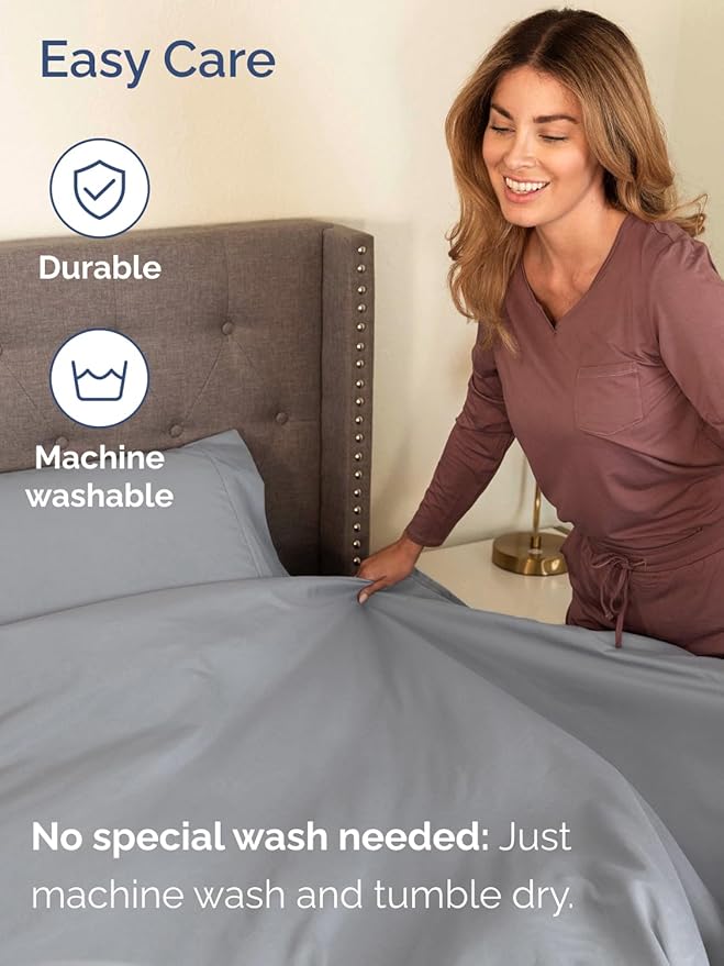 Extra Deep Split King Sheet Set - 7 Piece Breathable and Cooling Sheets - Hotel Luxury Bedding for Women, Men, Kids & Teens - Easy Secure Fit - Soft & Wrinkle Free - Extra Deep Pockets - Steel Blue