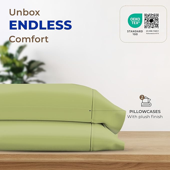 Thread Spread 100% Egyptian Cotton King Size Pillow Cases Set of 2 - Luxury 1000 Series Paradise Collection Pillow Cases King Size (Sage Green), Soft Cooling Hotel Egyptian Cotton Pillowcases