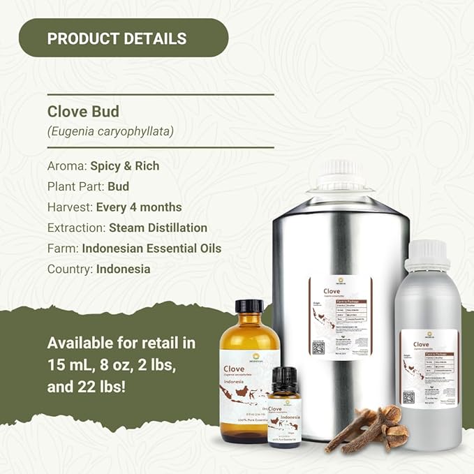 100% Pure Clove Essential Oils - Essential Oils for Diffusers Aromatherapy & Humidifiers (2Lb) | Natural Cold-Pressed