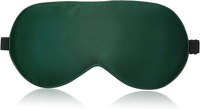 MMCTION Silk Sleep Eye Mask Ultra Comfortable Soft Eye Covers Night Mask Blackout Blindford Eye Shades for Sleeping with Adjustable Strap for Women Men Green