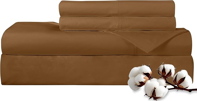 ROYALE LINENS 300 Thread Count 100% Long Staple Combed Cotton Sheet Set - 3 Piece Twin Bed Sheets - 1 Fitted, 1 Flat & Pillow case -Soft Cool & Crisp Sheet Set (Twin, Chocolate)