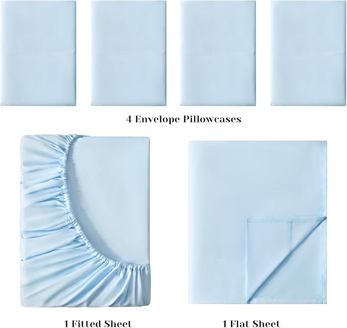 BYSURE 6 Pieces Bed Sheets Set(Full, Baby Blue) - Hotel Luxury Super Soft 1800 Thread Count 100% Microfiber Sheets with Deep Pockets, Wrinkle & Fade Resistant