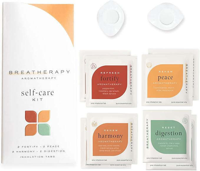 Self-Care Kit | Pure Essential Oil Aromatherapy Inhalation Tabs | Digestion, Peace, Fortify and Harmony Patches | 8-Pack