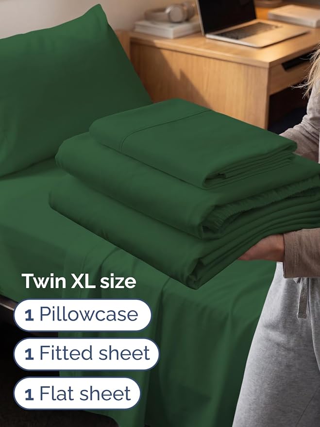 Extra Deep Twin XL Sheet Set - 3 Piece Breathable & Cooling Bed Sheets - Easily Fits 18 to 24 inch Mattress - Soft, Wrinkle & Fade Free with Extra Deep Pockets - Hotel Luxury Bedding - Emerald Green
