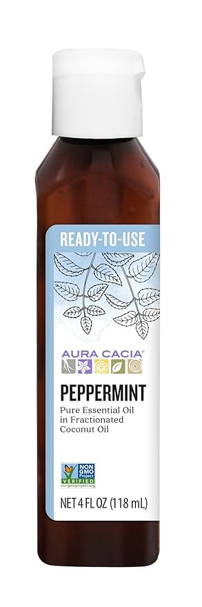 Aura Cacia Ready-to-Use Peppermint Essential Oil in Fractionated Coconut Oil | GC/MS Tested for Purity | 4 fl. oz.